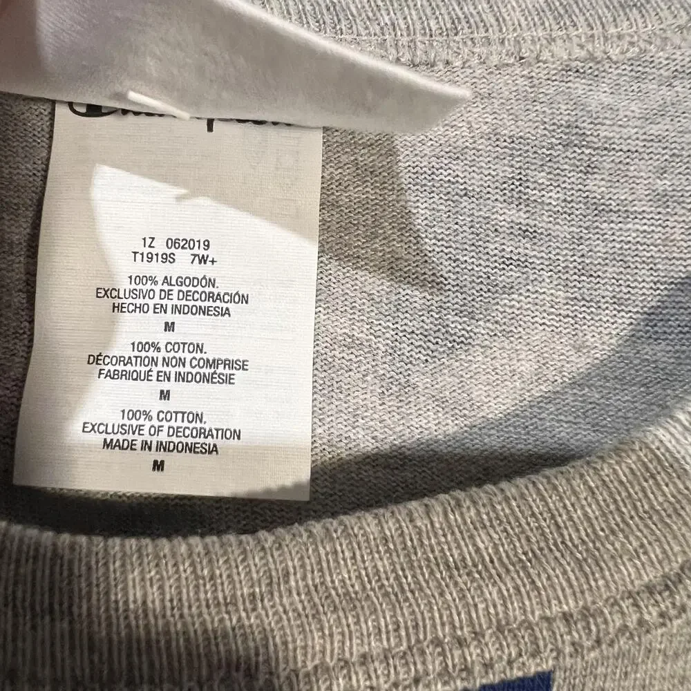 Champion Shirt Mens Medium Gray Blue All Over Spell Out Logo Graphic T1919S - Picture 4 of 6